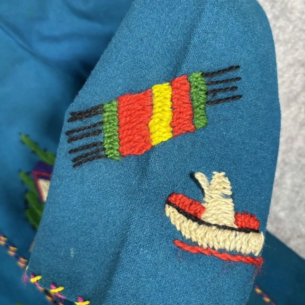 Vintage 1940s-1950s Lopez 100% Wool‎ Mexican Souvenir Jacket -Hand Embroidered